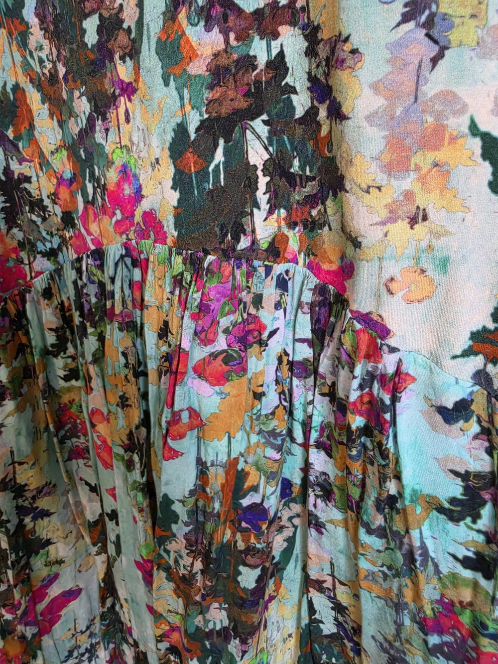 Floral Mint Short-Sleeve Gathered Waist Dress tunic top pockets peruvian connect - Picture 6 of 8